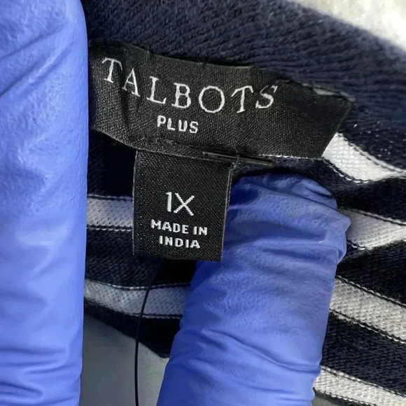 Talbots 1XL NWT Navy White Stripe Belted Knit Shift Midi Dress Nautical Yacht - Picture 11 of 15